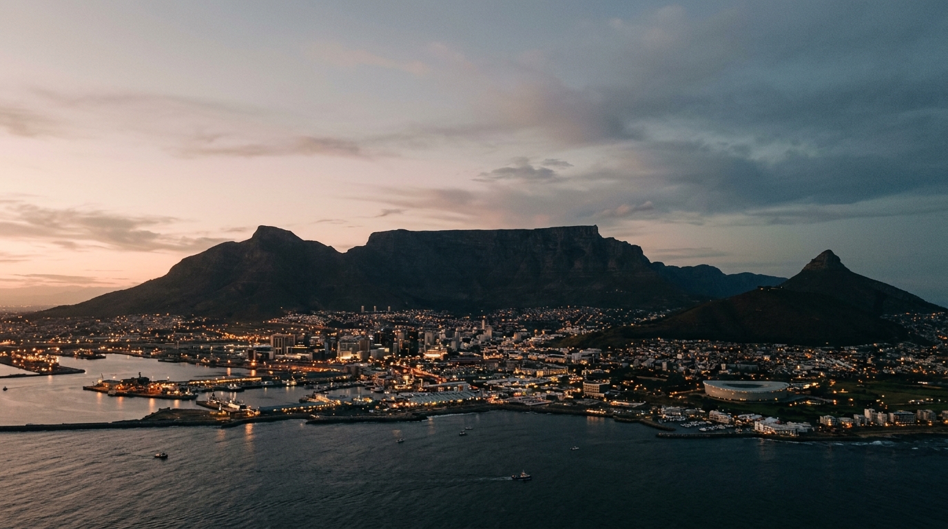 Cape Town skyline with Table Mountain at dusk