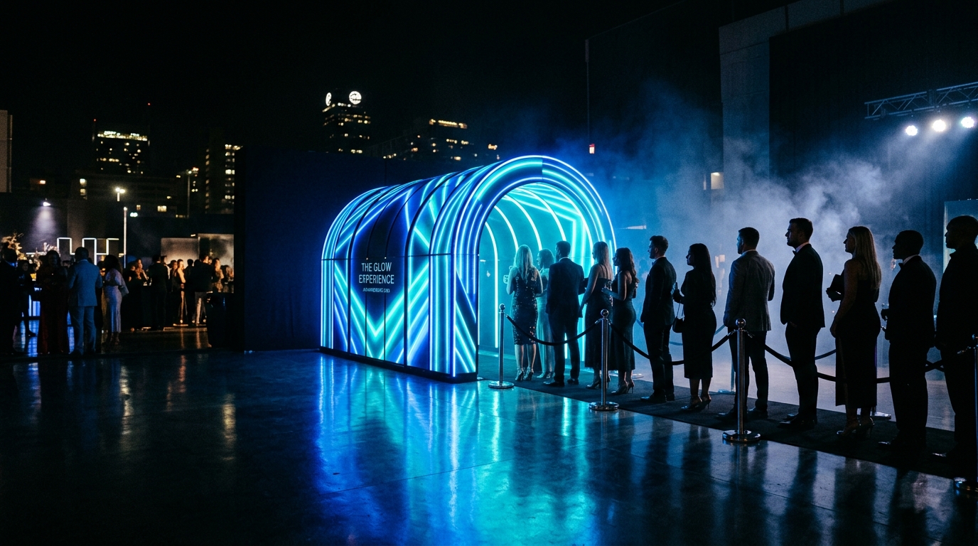 A glowing LED installation at a night-time event